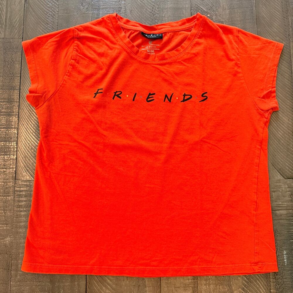 Y2K Friends TV Show Shirt Orange Graphic Tee Mini Fit Baby Tee Short Sleeve XL